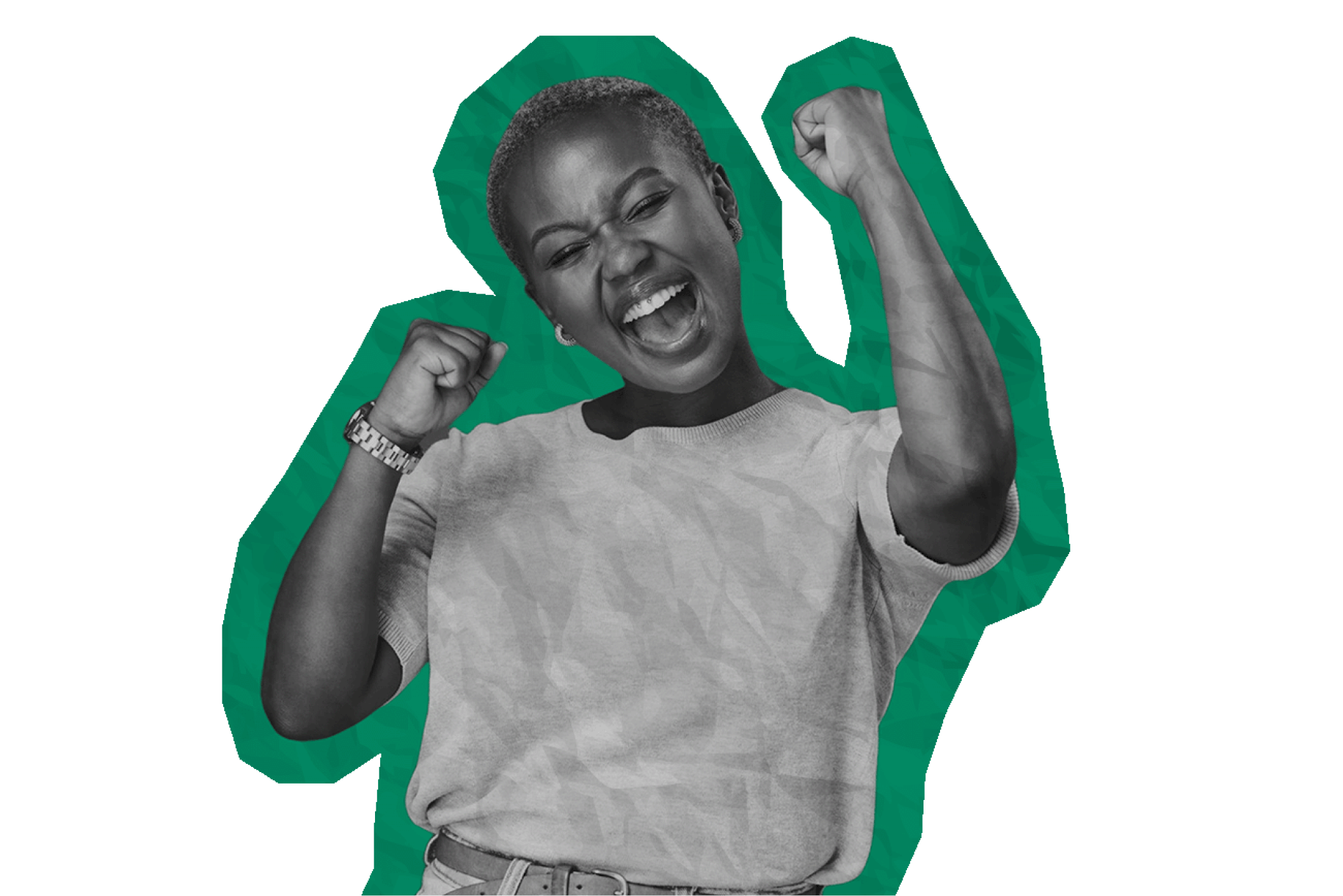 green cutout of a happy lady