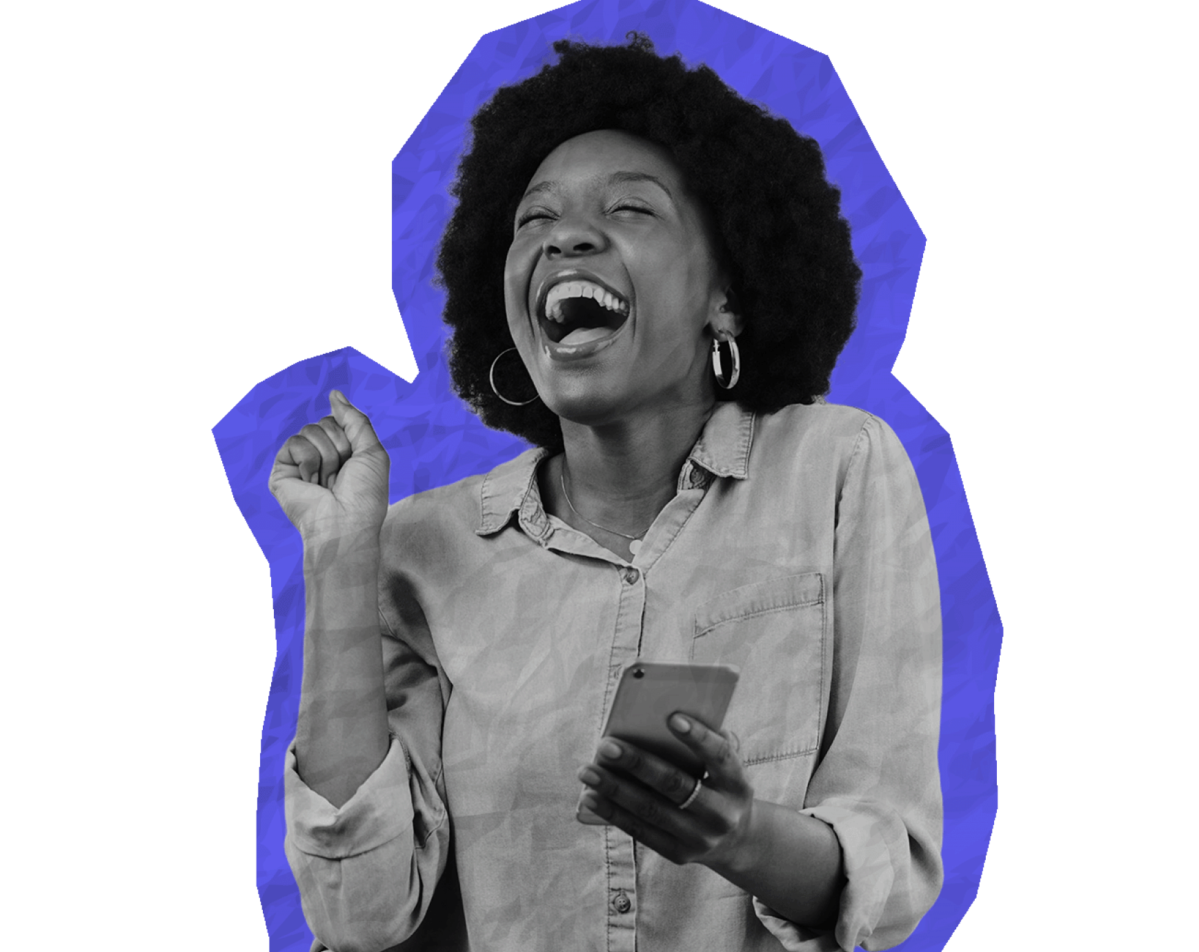 purple cutout of a happy lady wearing an afro